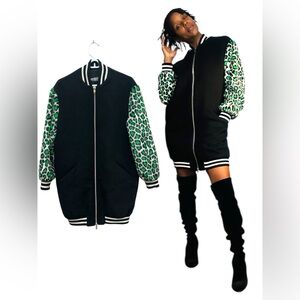 Jeremy Scott Archive Leopard Sleeve Varsity Bomber Jacket | Pre-Moschino